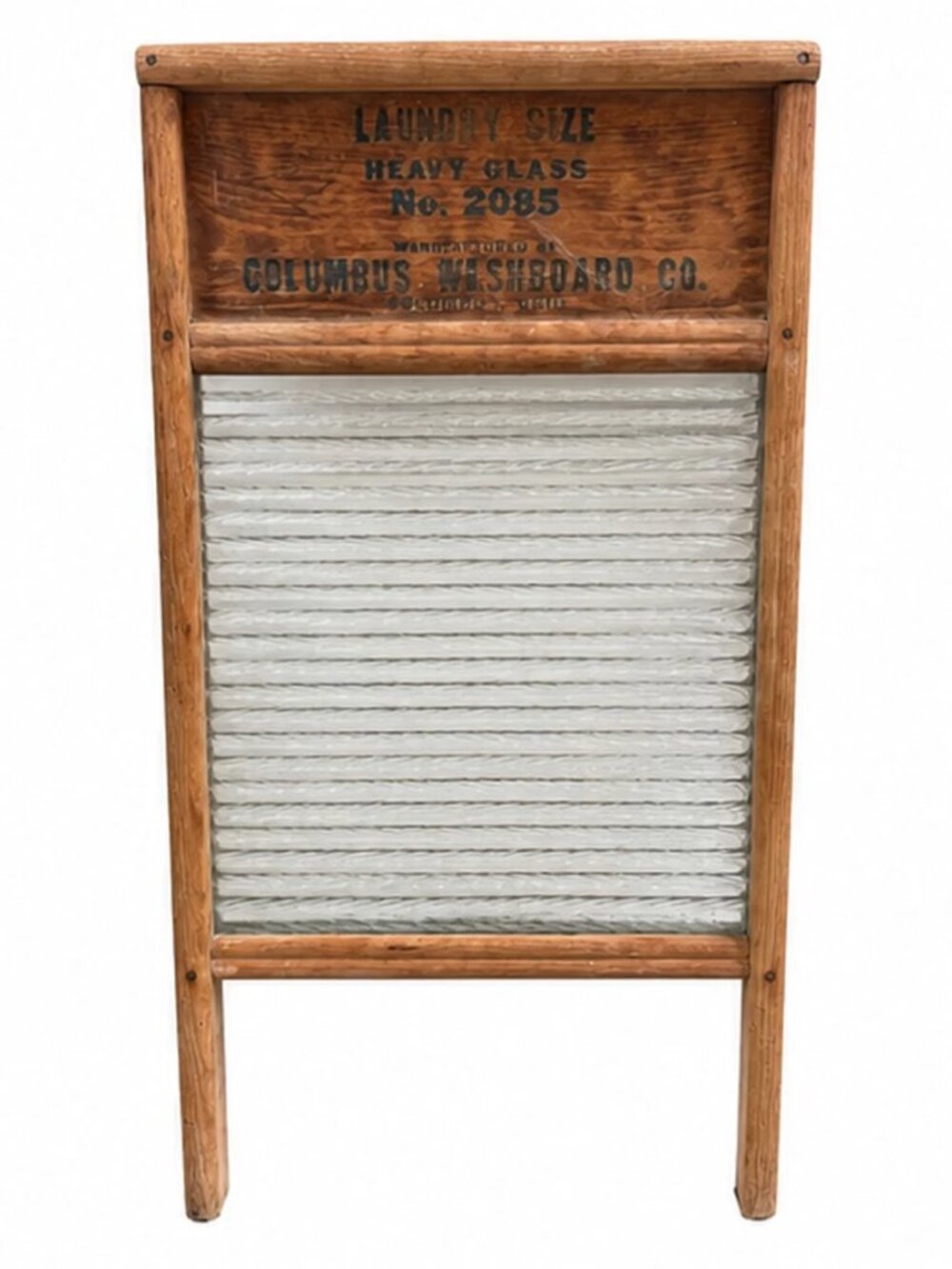 Vintage Columbus Washboard Co No 2085 Heavy Glass Wood Washboard 26" Antique